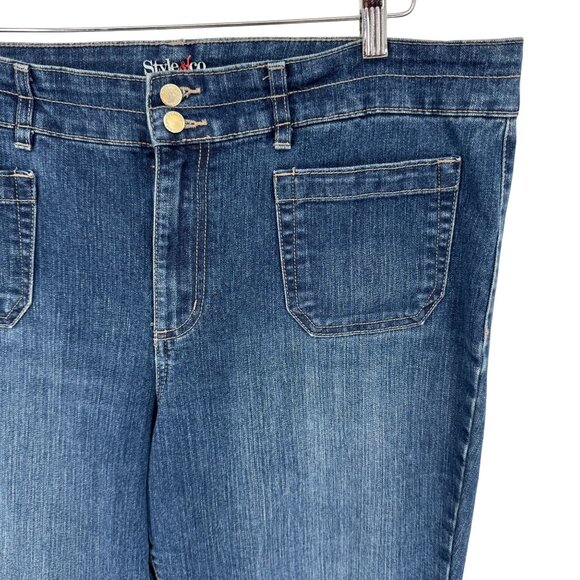 Style Co Jeans Y2K Flare Leg Denim Womens Size 16 Chore Pocket Mid Rise Stretch - Picture 1 of 8
